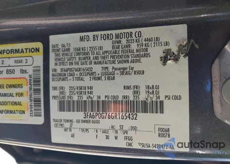 2016 Ford Fusion S from USA, damaged, VIN 3FA6P0G76GR165432